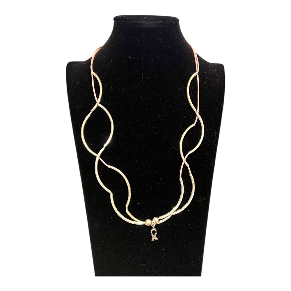 Lizzy James Silverplate & Pink Leather Necklace Artisan Boho-Chic HOPE Ribbon